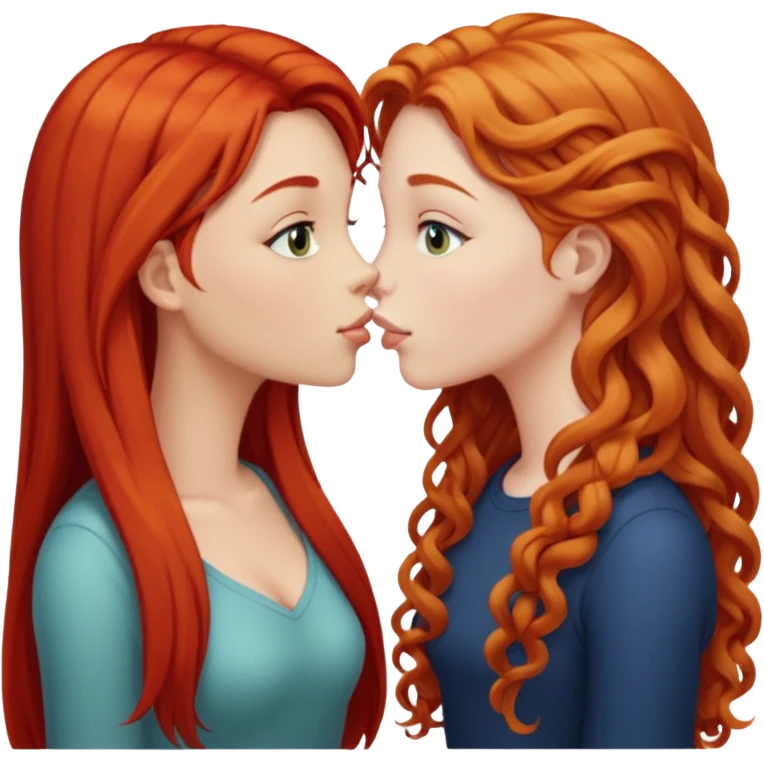 two girls kissing, one with long straight red hair, the other with long curly blonde hair emoji