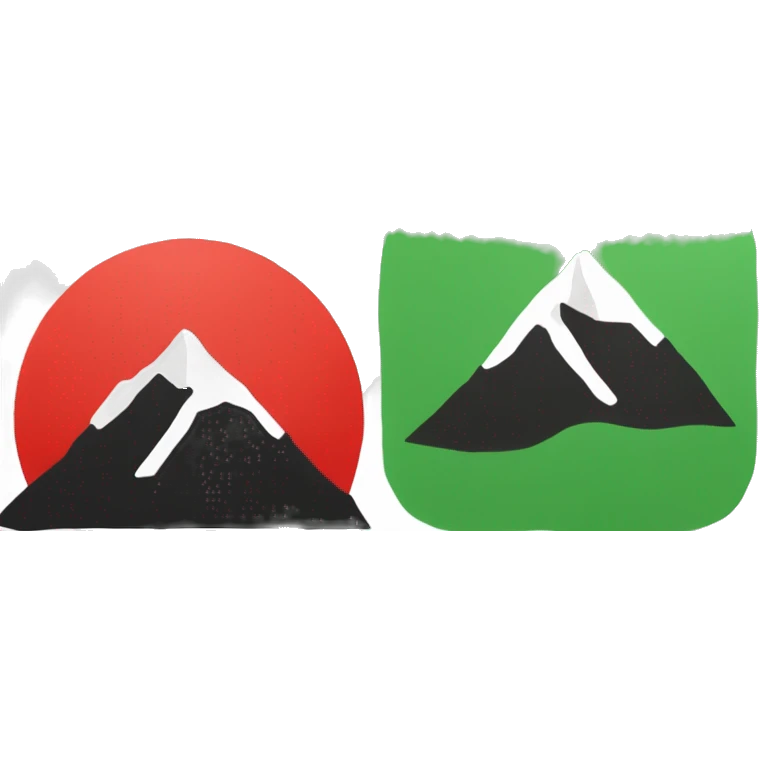 Prapare red,black and red colour flag in a sequence , 35%, 30% and 35% . White bold circle in mid and in the circle there are mountains(green) and sun. emoji