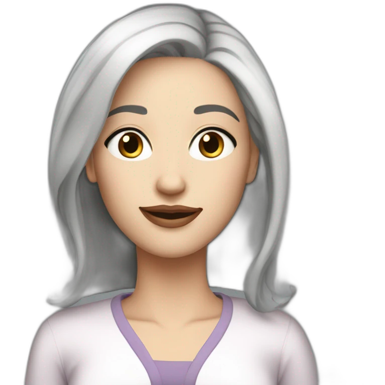 40 years old Woman, white pale skin, grey straight hair, big black eyes emoji