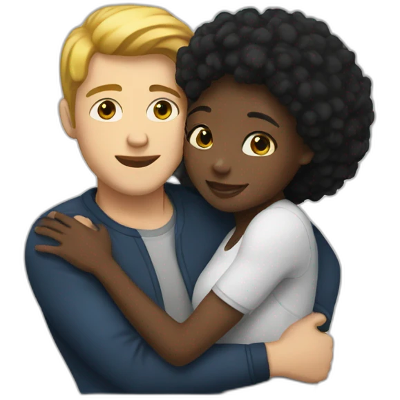 black girl and white guy hugging emoji