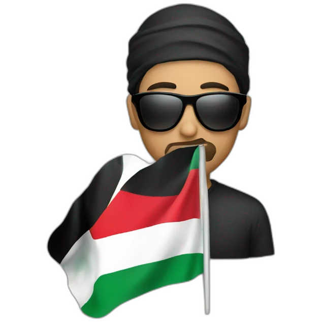 Muslim men with sunglasses take Palestine flag emoji