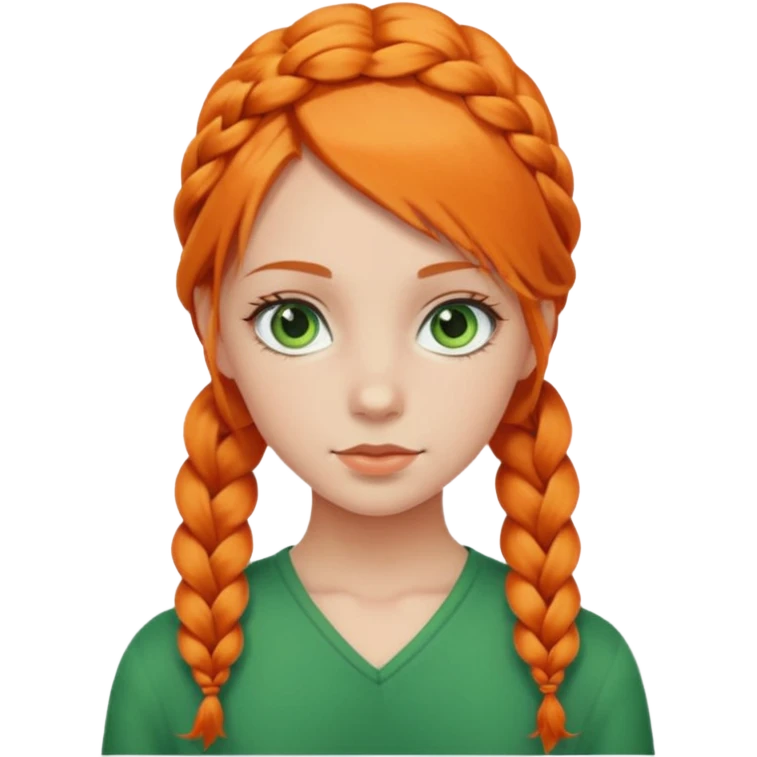 girl orange braid hair, green hair emoji