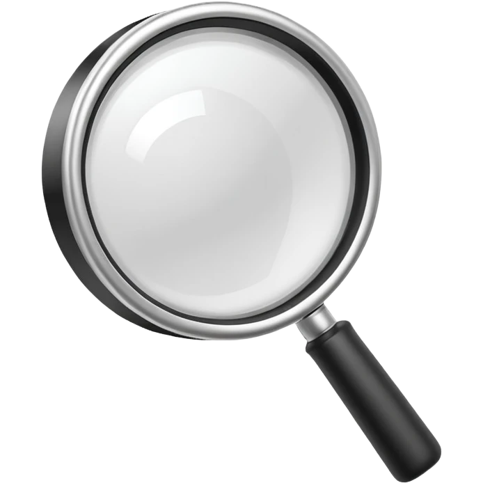 A 3D rendered magnifying glass, tilted right, frosted glass lens, in black and white, subtle shadows, background, high detail, cinematic lighting, app icon style

 emoji
