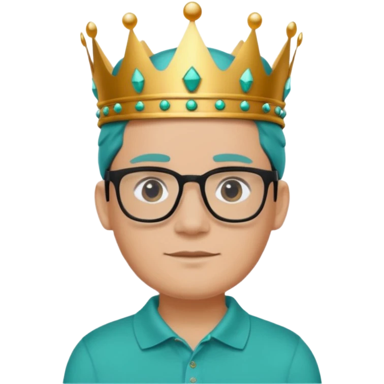 Wearing a crown with teal shirt polo on and black eye glasses  emoji
