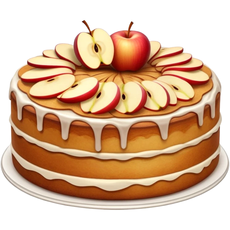 cinematic-realistic-apfelkuchen-cake-emoji,-depicted-as-a-classic-cake-with-cinnamon-and-thinly sliced apples on the top a few neatly spread out-rendered-with-soft-textures-and-warm,-inviting-lighting. emoji