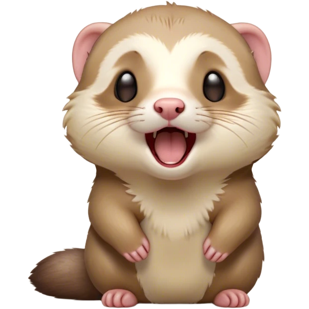 Cinematic Cute Yawning Ferret Portrait Emoji, Head tilted slightly with an exaggerated, wide-open yawn, showcasing a long, flexible body with a plush coat in soft brown and cream, droopy, drowsy eyes, and a relaxed expression, Simplified yet irresistibly endearing features, highly detailed, glowing with a soft, cozy natural glow, high shine, relaxed yet expressive, stylized with a dash of whimsical charm, soft glowing outline, capturing the essence of a sleepy yet affectionate ferret that seems ready to curl up for a nap! emoji