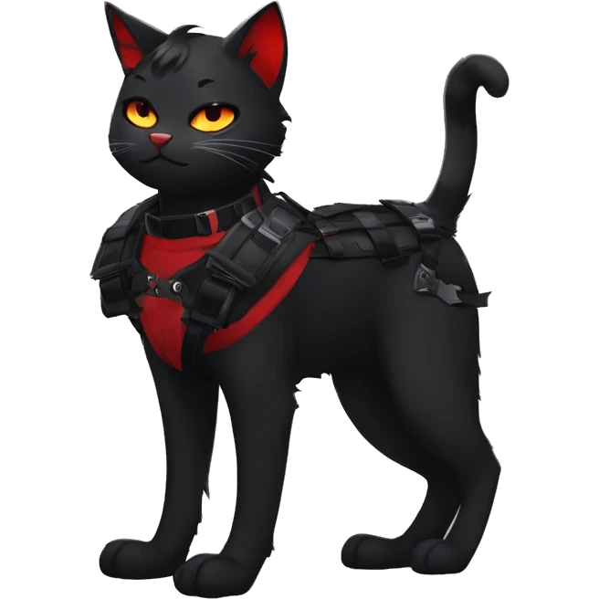 Anthro Edgy Cool Beautiful Black Cat-Fursona with Emo Hair-bangs with Red Streaks Chest Harness Spiked Collar Bat Wings emoji