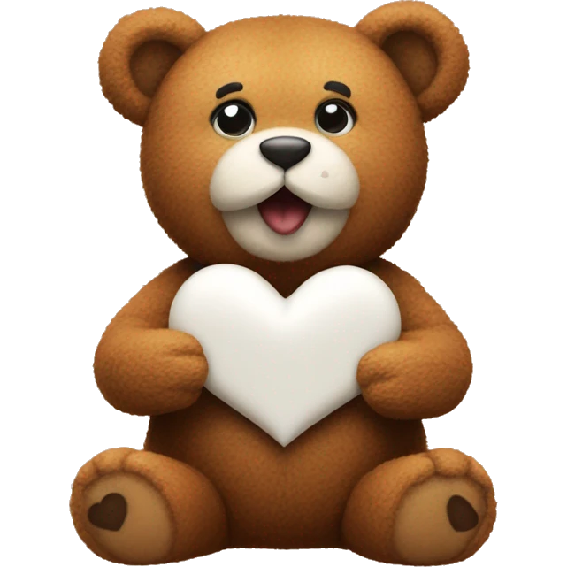 A teddybeer thats holding a white heart with the letter M on it emoji