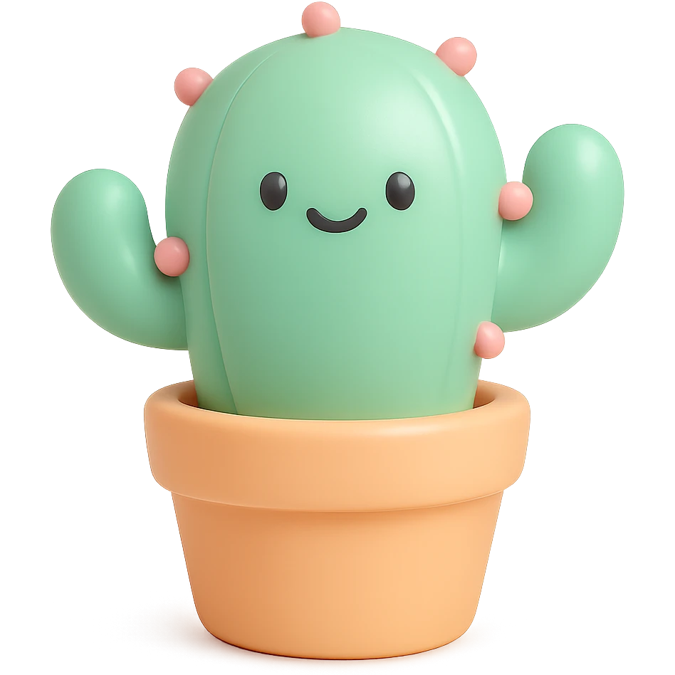 a smiling cactus vinyl figure in a pot, cartoon style emoji