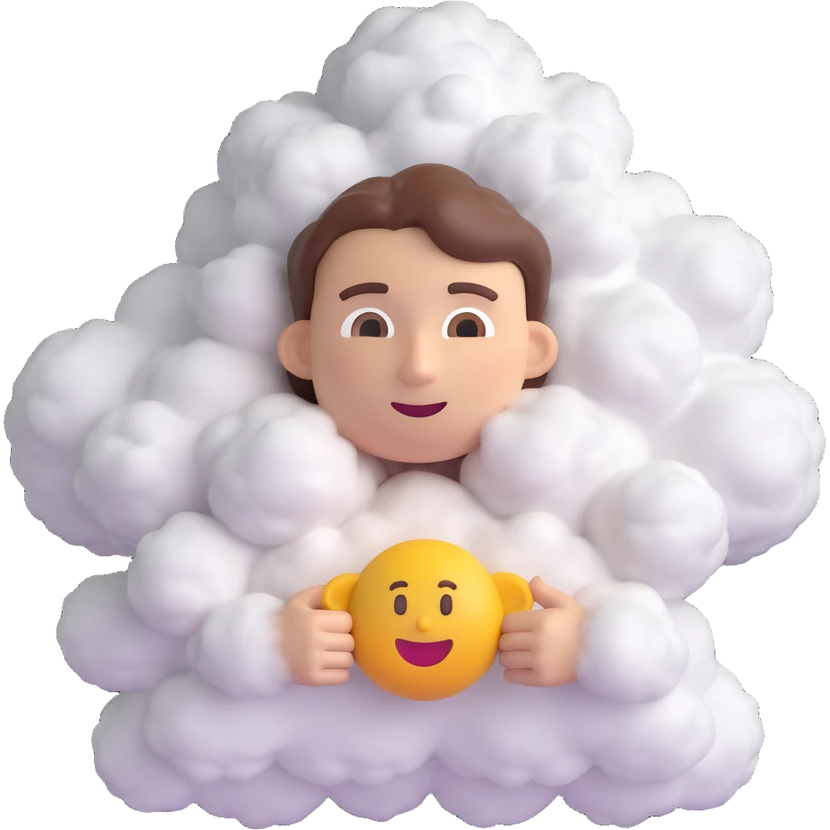 a person made entirely of fluffy clouds, up to the shoulders, voluminous 3D emoji style emoji