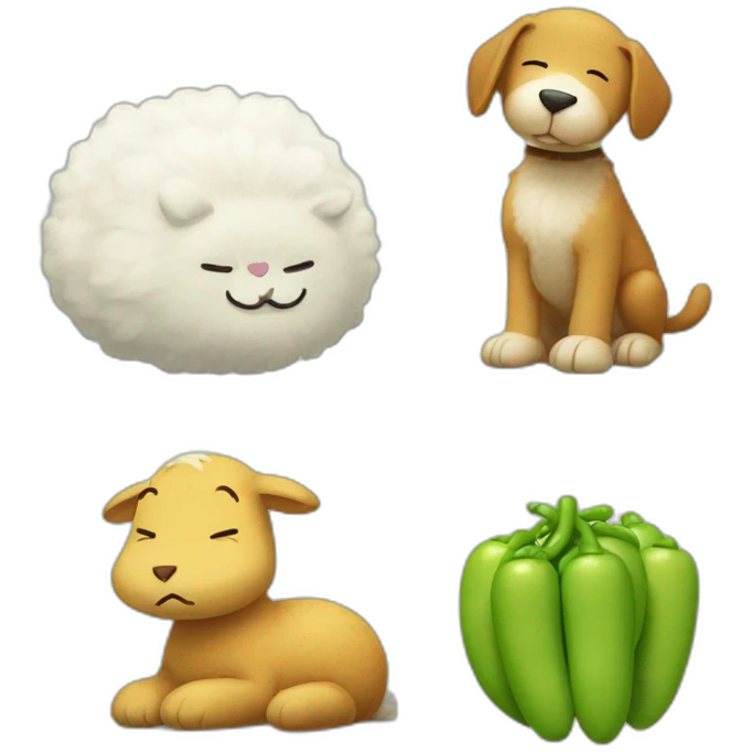 peanuts, edamame, a sleeping lamb and a cat emoji