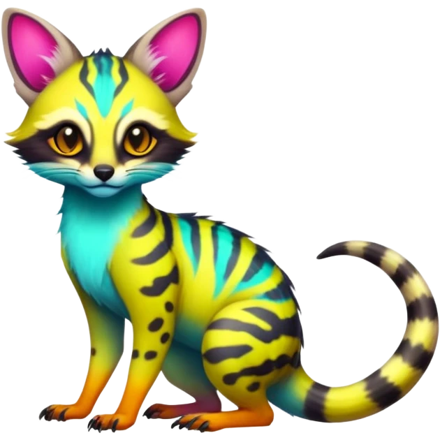  randomly colored colorful light cute lush neon-colored brightly colored Fakémon-Fionbri-Vernid-Genet-creature with markings (full body) emoji