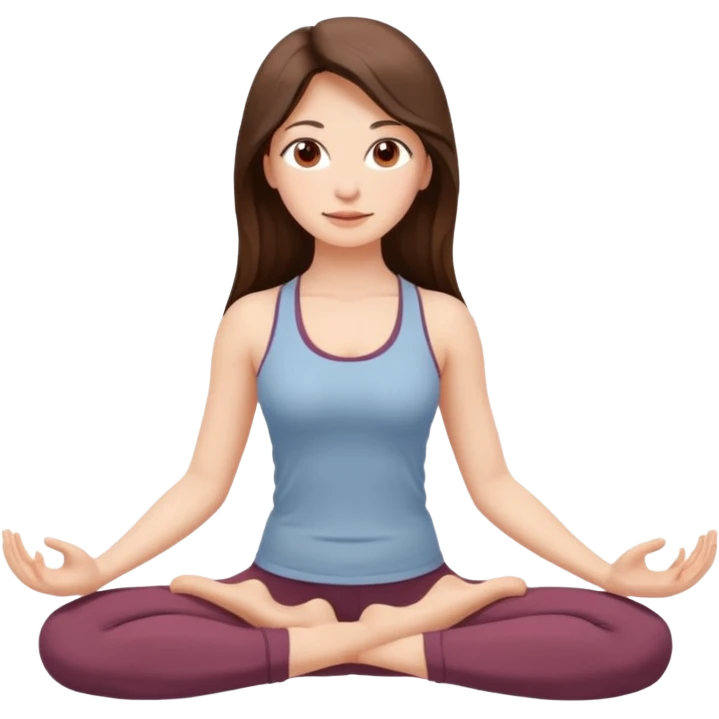 Девушка брюнетка с длинными волосами, костями глазами занимается йогой. Картинка должна были в цветах: бежевый, бледно коасгый и коричневый emoji
