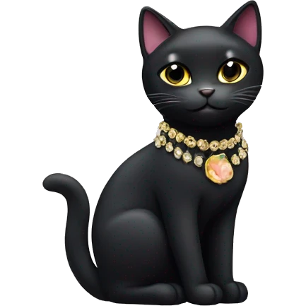 Black cat with jewellery earrings and necklace  emoji