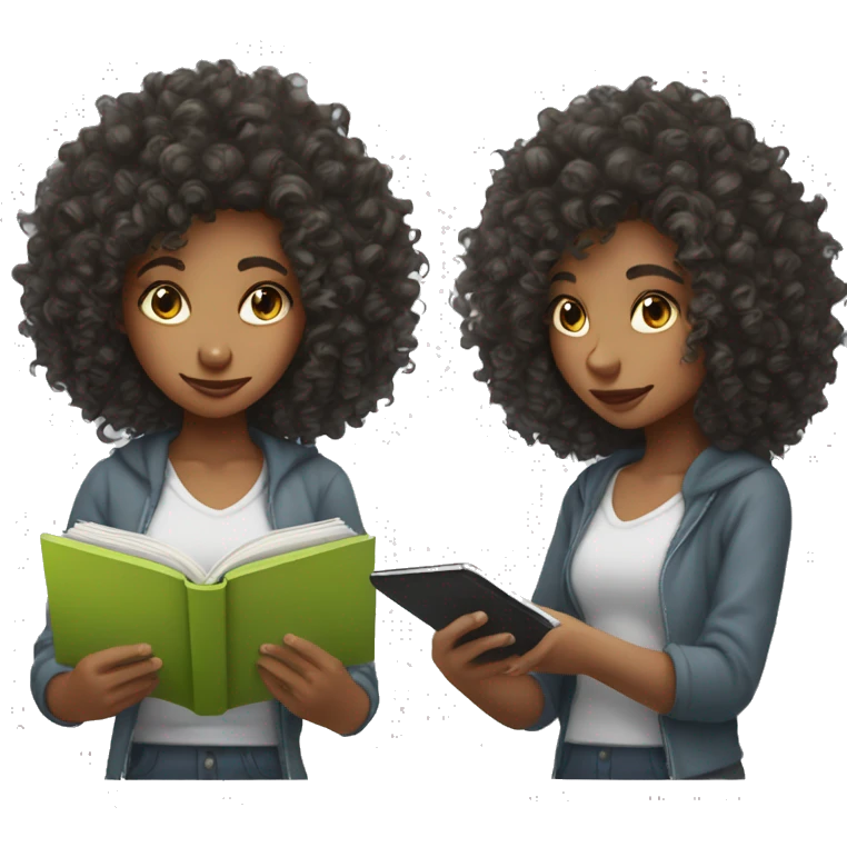 Curly hair girl reading kindle emoji