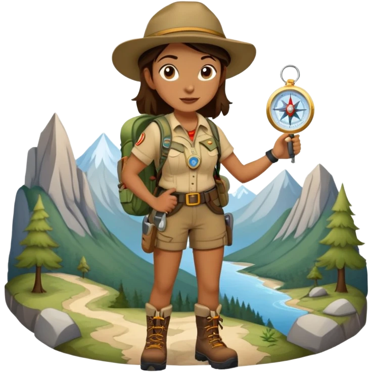 Female wilderness explorer with compass and map, Melissa Backwoods emoji