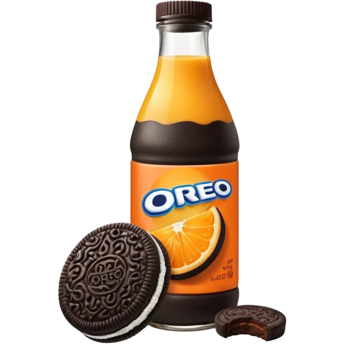 single Oreo cookie leaning against an orange juice bottle emoji