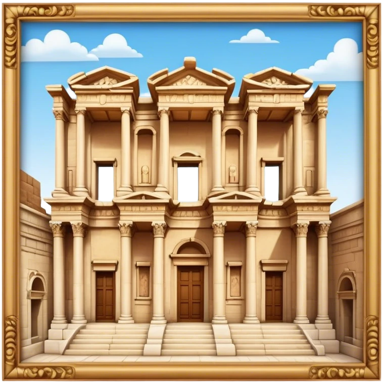 Cinematic Realistic Library of Celsus Landmark Emoji, depicted with an ornate ancient facade rendered with lifelike textures and warm, historical lighting. emoji