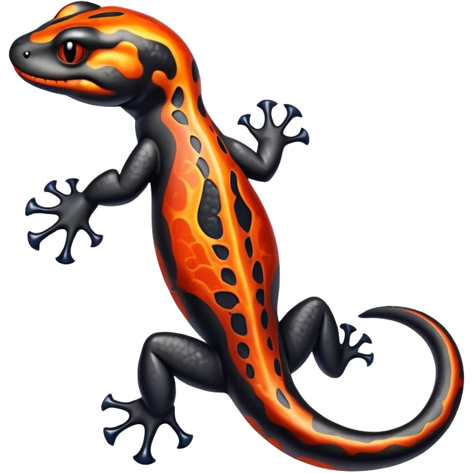 A volcanic salamander with obsidian scales and veins of flowing lava visible beneath its skin, able to shape-shift between solid and semi-molten forms depending on its environment. emoji