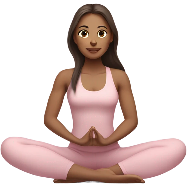Brunette long hair yoga beautiful girl in light pink pink pink clothes sitting on a yoga mat emoji