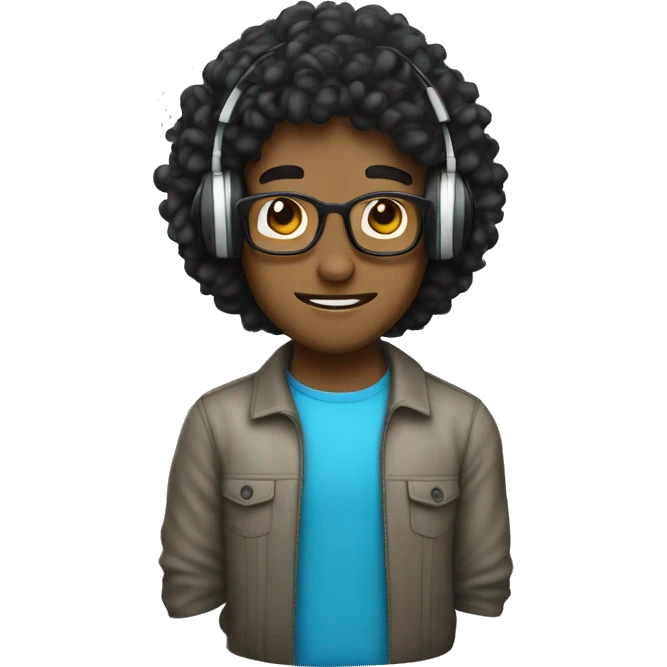 a guy with curly black hair and with headphones and summerglass emoji