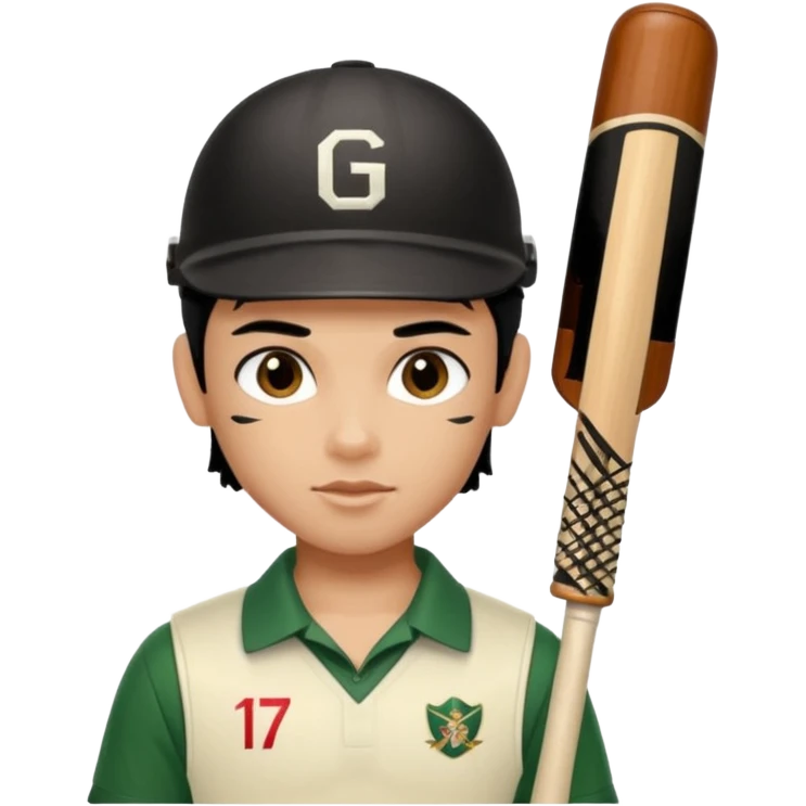 a pretty male bratz cricket player. black hair emoji
