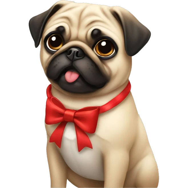 Pug wearing bow emoji