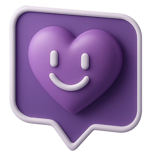Create a 3D purple sticker with a love expression, transparent background. emoji