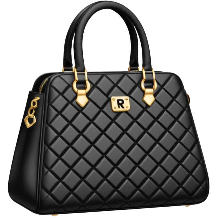 Realistic detailed black luxury bag made from black diamond with the name Riko on the front emoji