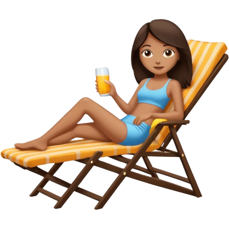 a girl with dark brown hair that is sunbathing on a long chair  emoji