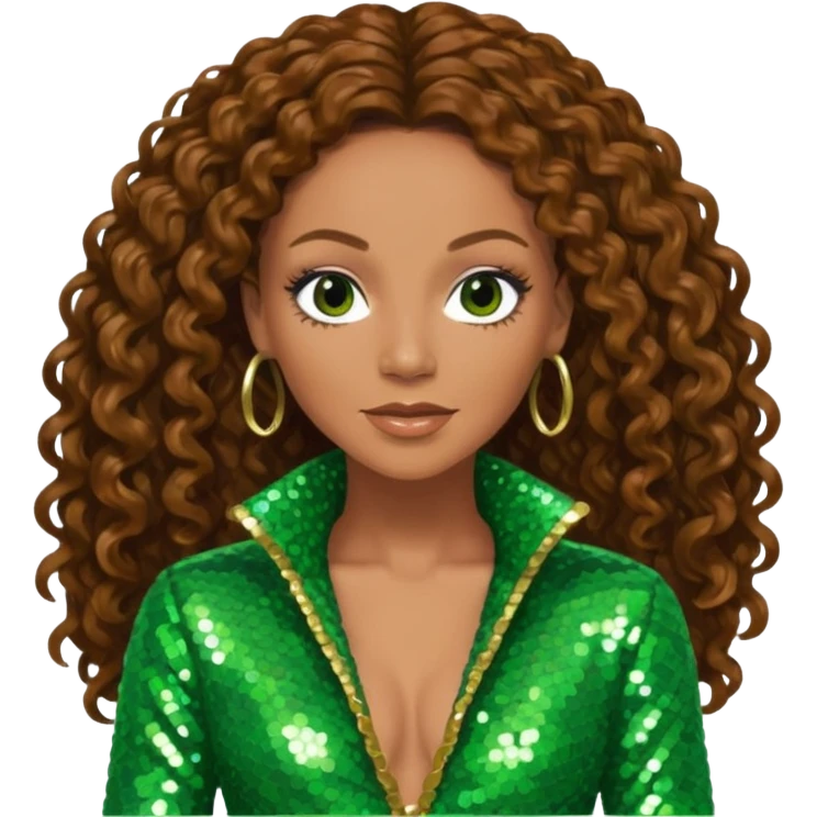 Mel B from Spice Girls with long brown curly hair, green sequin outfit emoji