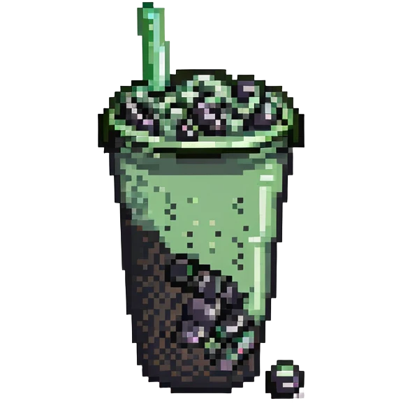 green bubble tea cup with black tapioca pearls emoji