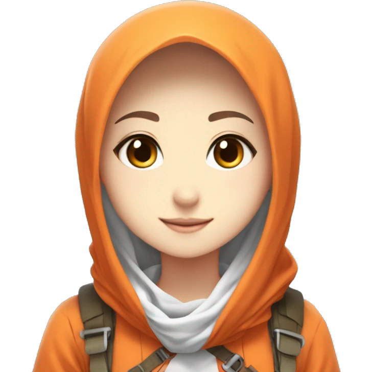 anime girl hijab sweet white skinned peanime female adventurer in orange clothes half  emoji