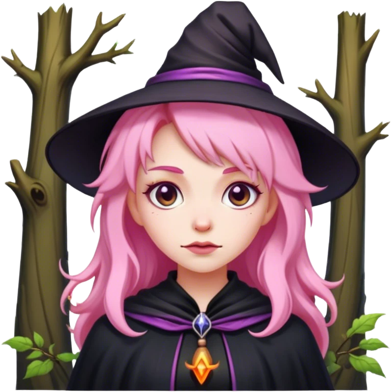 pink haired witch in the forest emoji