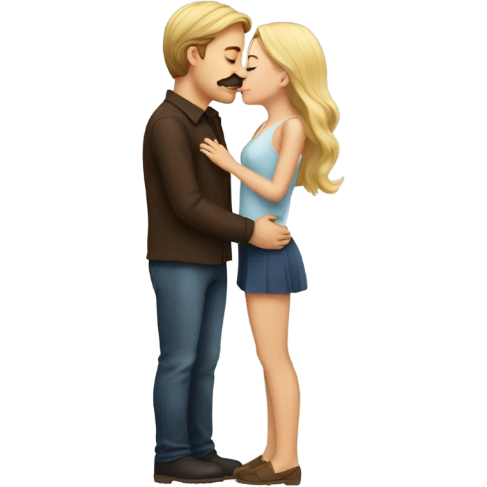 Man with brown hair and blond mustache kissed beautiful girl with dark brown hair  emoji