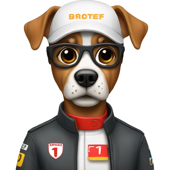 Dog with a F1 driver emoji