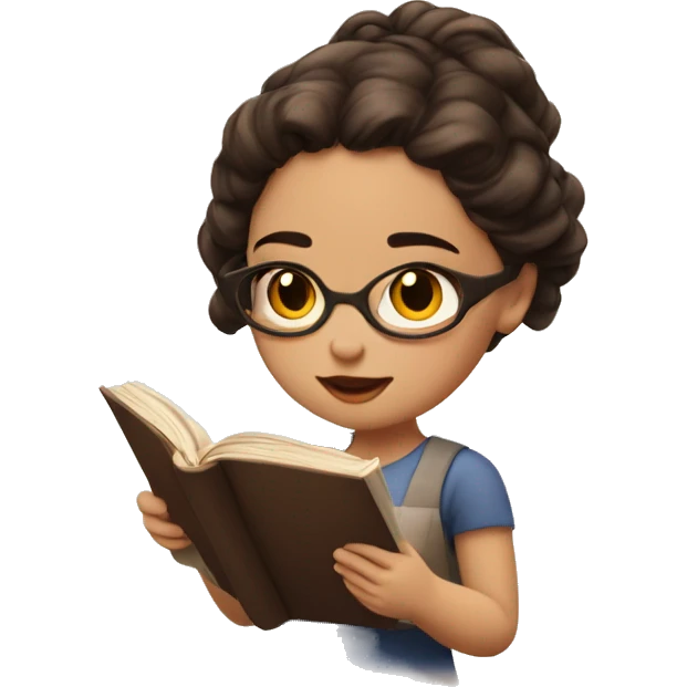 Braun Haut girl with brown eyes a bit chubby reading a book emoji