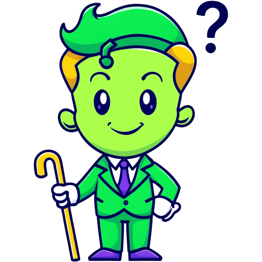 The Riddler villain with green suit, question mark cane, mischievous grin emoji