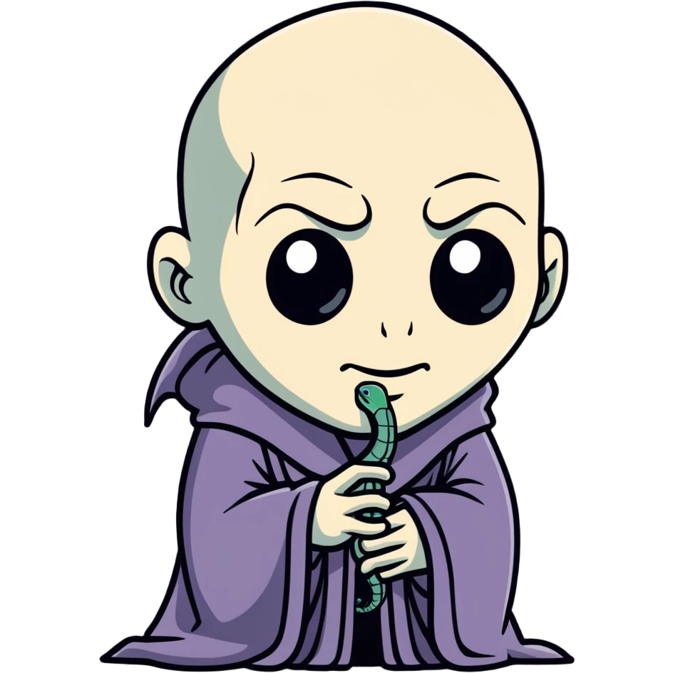 cartoon style Voldemort, pale skin, no nose, dark robes, snake-like features emoji