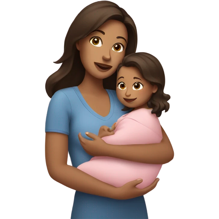 brunette mom holding baby girl emoji