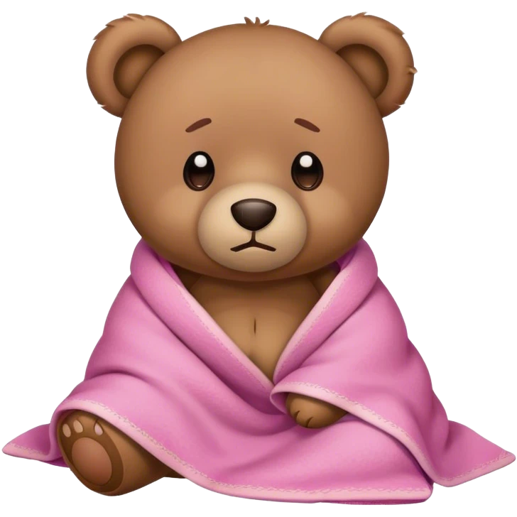 Sad teary eyed teddy bear sitting with pink blanket emoji