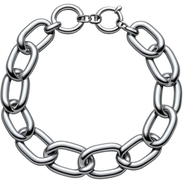 A thick luxury chain emoji made of liquid silver chrome, smooth rounded links, glossy metallic reflections, heavy swag aesthetic, minimalistic iOS emoji style, centered, clean white background emoji