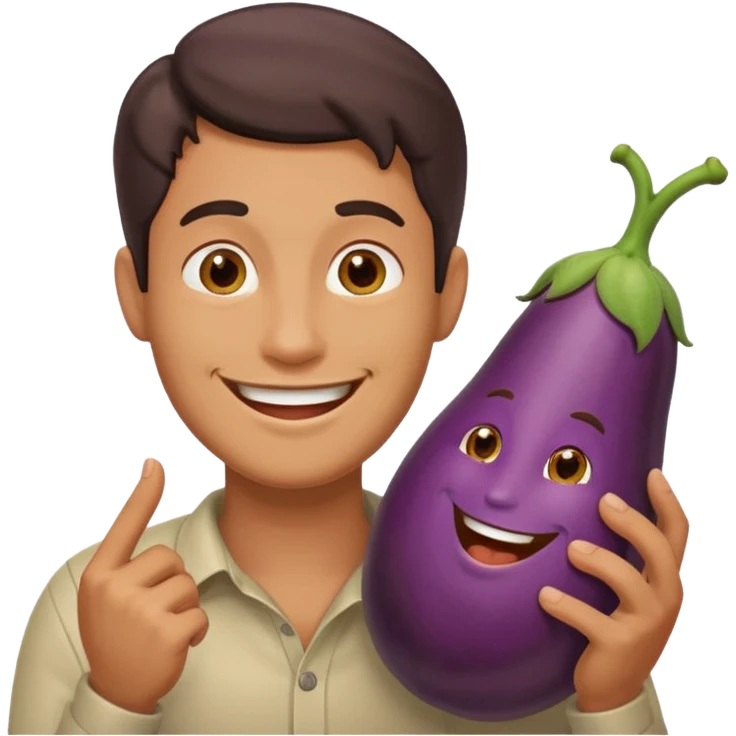 Naked man with an eggplant at his penis emoji