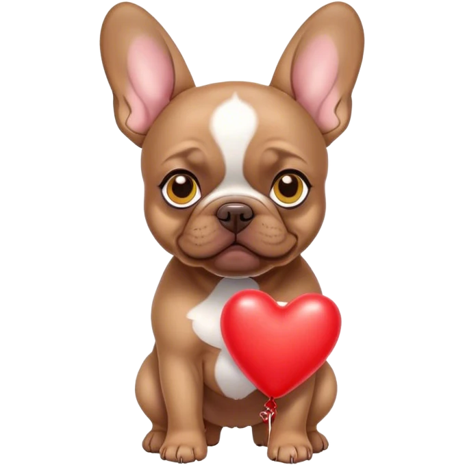  brown  French bulldog puppy with yellow eyes carrying red heart balloons  emoji