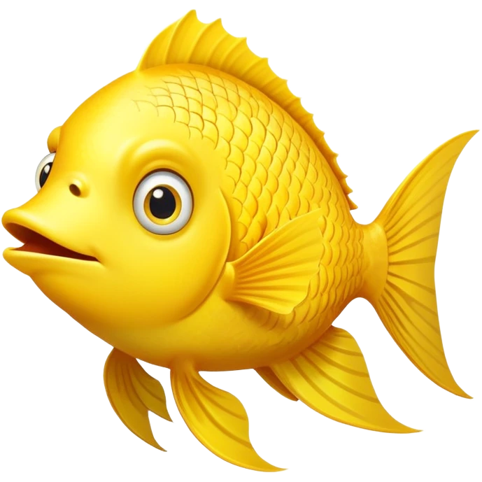 ultra derpy bright yellow fish in perfect side profile facing right, comically wide shocked eye, huge open mouth looking completely clueless, flat 2D side view only emoji