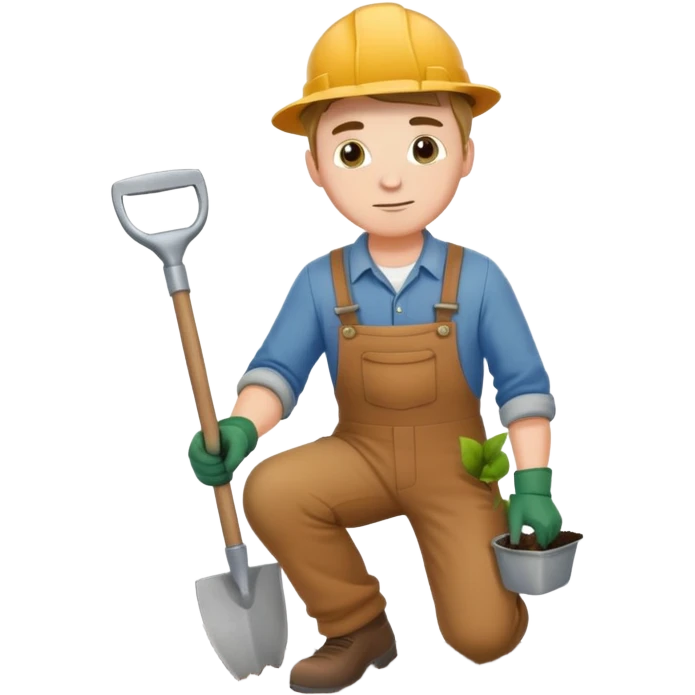 diligent young white male gardener digging soil emoji