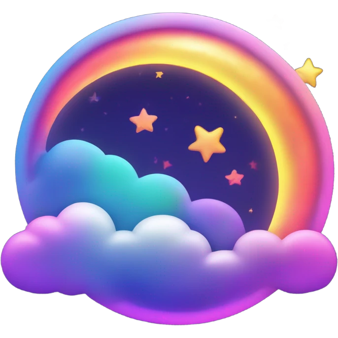 Neon rainbow moon with stars and clouds  emoji