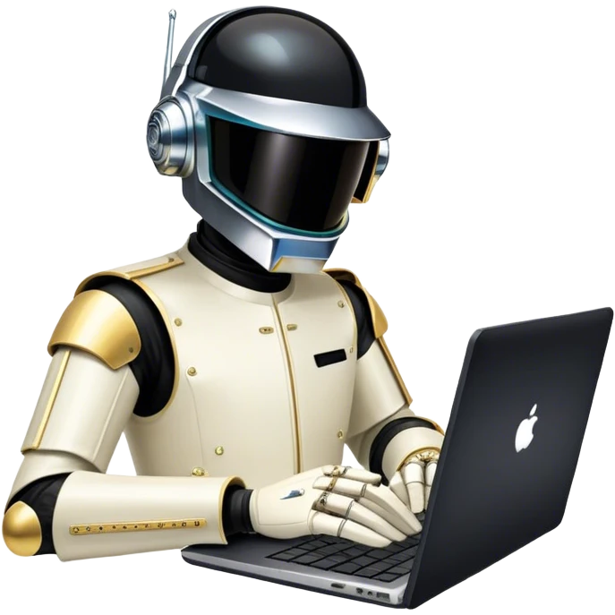 Daftpunk writing code in a laptop with 5 hands emoji