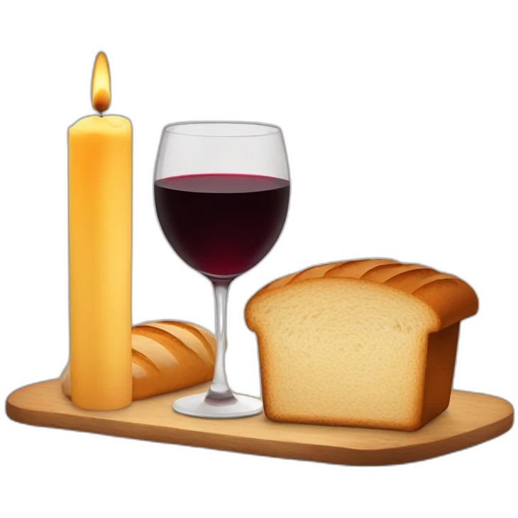 2 candles, a cup of red wine and a loaf of bread emoji