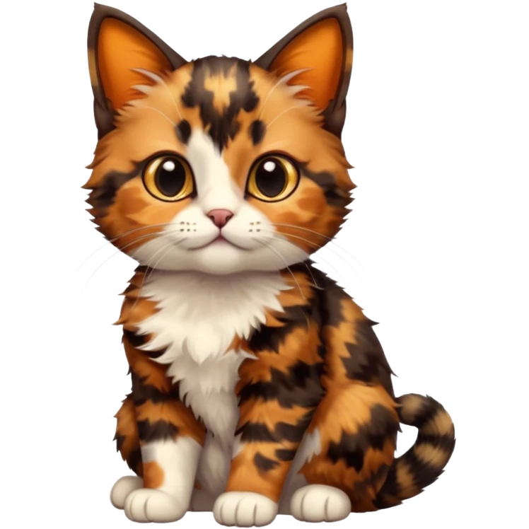 A high-resolution photo-realistic digital illustration of a brown multicoloured  tortoiseshell cat kitten, chest upward emoji